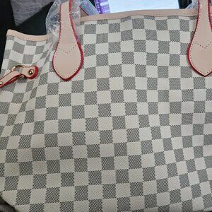 White Checkered Tote Bag with Wallet